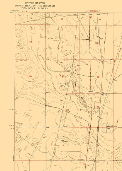 Topographical Map - Reefs Wyoming Quad - USGS 1951 - 23 x 32.30 - Vintage Wall Art