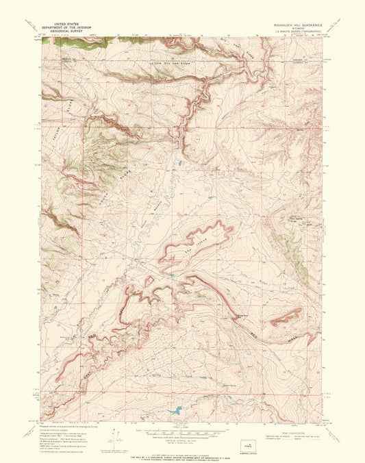 Topographical Map - Roughlock Hill Wyoming Quad - USGS 1968 - 23 x 29.17 - Vintage Wall Art