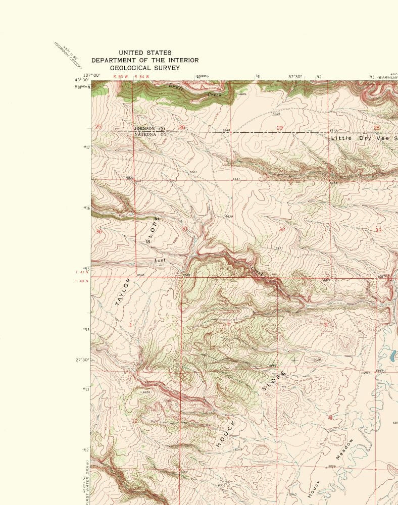 Topographical Map - Roughlock Hill Wyoming Quad - USGS 1968 - 23 x 29.17 - Vintage Wall Art