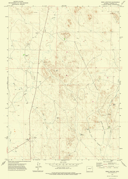 Topographical Map - Reno Junction Wyoming Quad - USGS 1971 - 23 x 32.11 - Vintage Wall Art