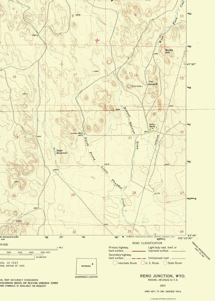 Topographical Map - Reno Junction Wyoming Quad - USGS 1971 - 23 x 32.11 - Vintage Wall Art