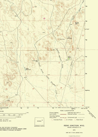 Topographical Map - Reno Junction Wyoming Quad - USGS 1971 - 23 x 32.11 - Vintage Wall Art