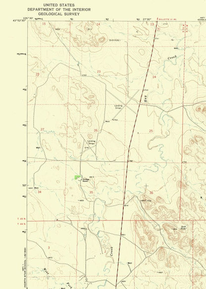 Topographical Map - Reno Junction Wyoming Quad - USGS 1971 - 23 x 32.11 - Vintage Wall Art