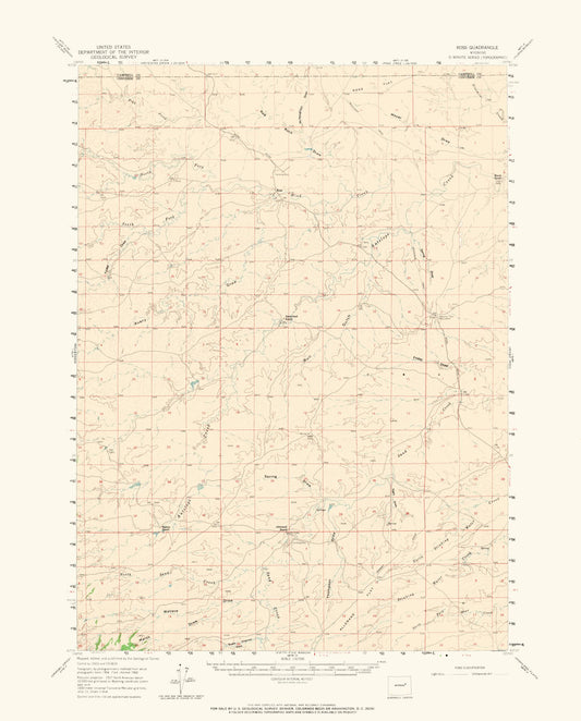 Topographical Map - Ross Wyoming Quad - USGS 1960 - 23 x 28.55 - Vintage Wall Art