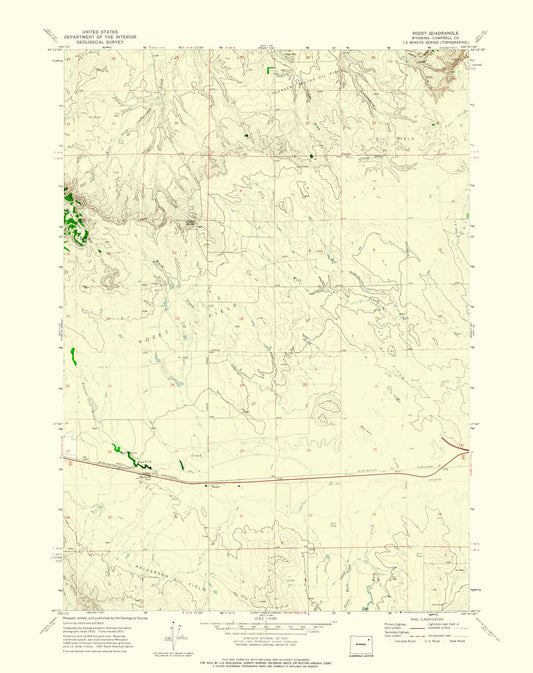 Topographical Map - Rozet Wyoming Quad - USGS 1971 - 23 x 29.06 - Vintage Wall Art
