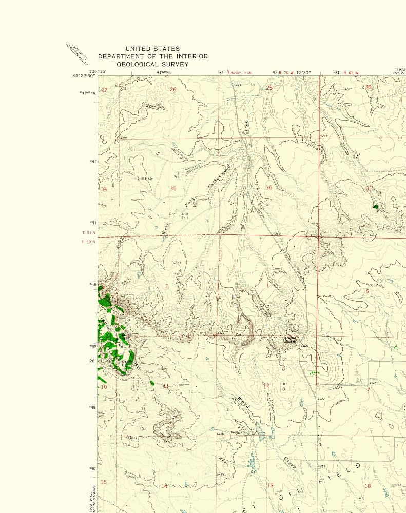 Topographical Map - Rozet Wyoming Quad - USGS 1971 - 23 x 29.06 - Vintage Wall Art