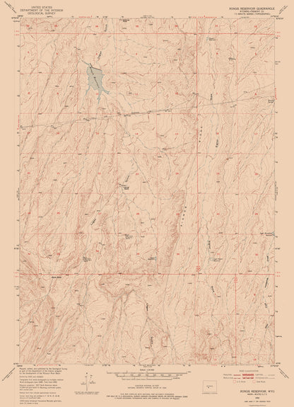 Topographical Map - Rongis Reservoir Wyoming Quad - USGS 1952 - 23 x 31.78 - Vintage Wall Art