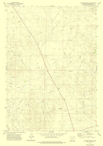 Topographical Map - Rawhide School Wyoming Quad - USGS 1971 - 23 x 32.61 - Vintage Wall Art