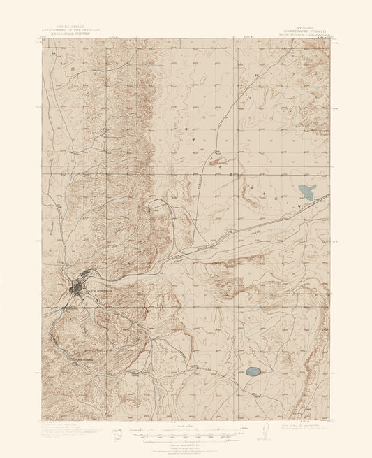 Topographical Map - Rock Springs Wyoming Quad - USGS 1910 - 23 x 28.25 - Vintage Wall Art