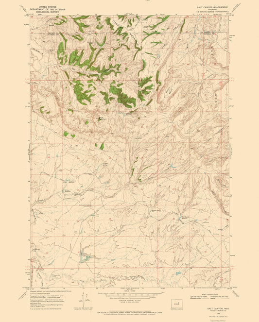 Topographical Map - Salt Canyon Wyoming Quad - USGS 1968 - 23 x 28.60 - Vintage Wall Art