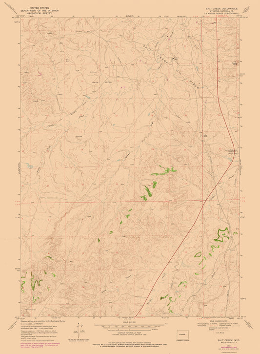 Topographical Map - Salt Creek Wyoming Quad - USGS 1968 - 23 x 31.30 - Vintage Wall Art