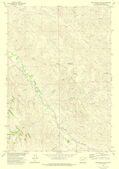 Topographical Map - Twentymile Butte Wyoming Quad - USGS 1972 - 23 x 32.63 - Vintage Wall Art