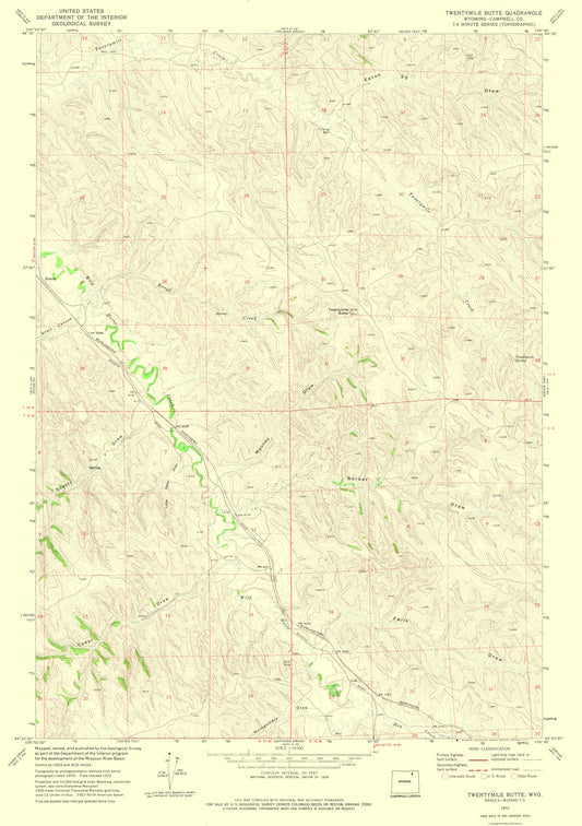 Topographical Map - Twentymile Butte Wyoming Quad - USGS 1972 - 23 x 32.63 - Vintage Wall Art