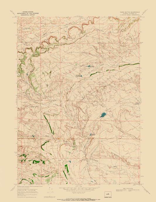 Topographical Map - Three Buttes Wyoming Quad - USGS 1968 - 23 x 29.87 - Vintage Wall Art