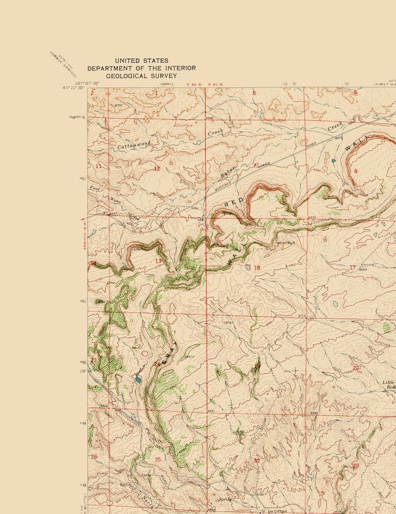 Topographical Map - Three Buttes Wyoming Quad - USGS 1968 - 23 x 29.87 - Vintage Wall Art
