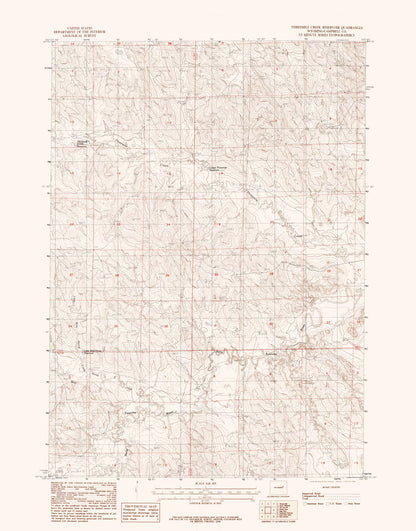 Topographical Map - Threemile Creek Reservoir Wyoming Quad - USGS 1984 - 23 x 29.36 - Vintage Wall Art