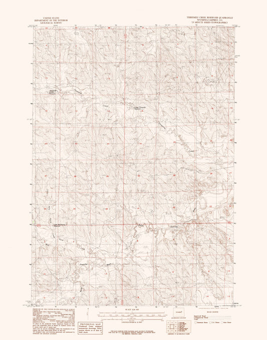 Topographical Map - Threemile Creek Reservoir Wyoming Quad - USGS 1984 - 23 x 29.36 - Vintage Wall Art