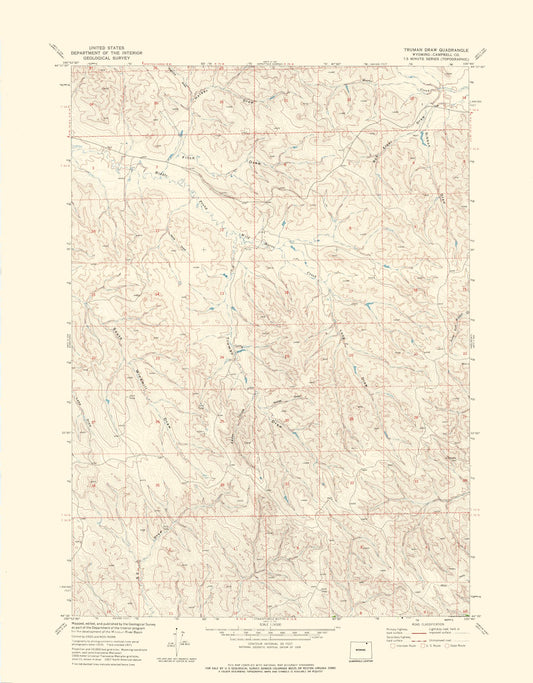 Topographical Map - Truman Draw Wyoming Quad - USGS 1971 - 23 x 29.50 - Vintage Wall Art