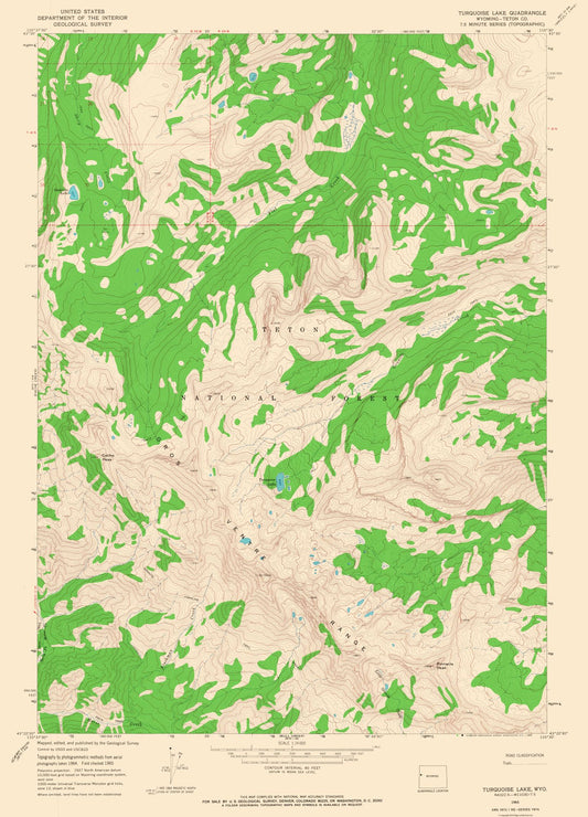 Topographical Map - Turquoise Lake Wyoming Quad - USGS 1965 - 23 x 31.94 - Vintage Wall Art