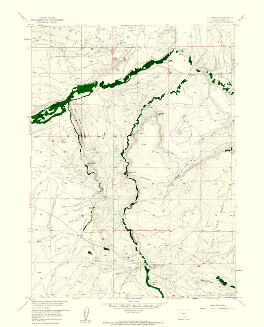 Topographical Map - T L Ranch Wyoming Quad - USGS 1958 - 23 x 28.43 - Vintage Wall Art