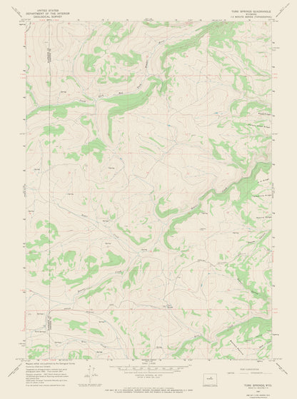 Topographical Map - Turk Springs Wyoming Quad - USGS 1967 - 23 x 30.92 - Vintage Wall Art