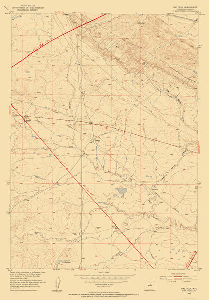 Topographical Map - Waltman Wyoming Quad - USGS 1952 - 23 x 32.96 - Vintage Wall Art