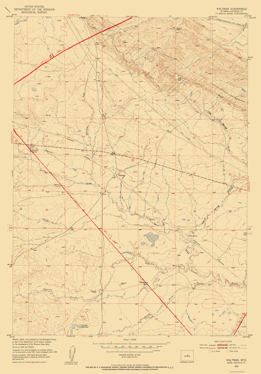 Topographical Map - Waltman Wyoming Quad - USGS 1952 - 23 x 32.96 - Vintage Wall Art