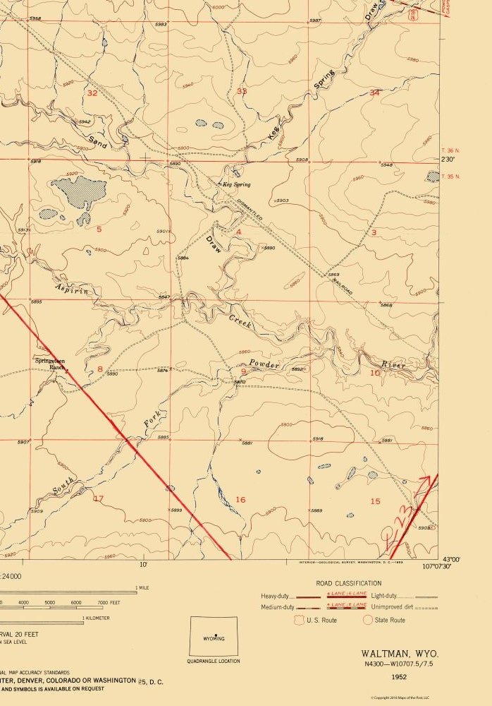 Topographical Map - Waltman Wyoming Quad - USGS 1952 - 23 x 32.96 - Vintage Wall Art