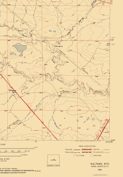 Topographical Map - Waltman Wyoming Quad - USGS 1952 - 23 x 32.96 - Vintage Wall Art