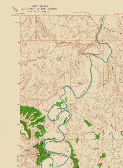 Topographical Map - Wall Creek Wyoming Quad - USGS 1961 - 23 x 31.33 - Vintage Wall Art