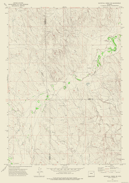 Topographical Map - Whitetail Creek North East Wyoming Quad - USGS 1971 - 23 x 32.56 - Vintage Wall Art