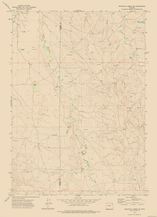 Topographical Map - Whitetail Creek South East Wyoming Quad - USGS 1971 - 23 x 31.85 - Vintage Wall Art