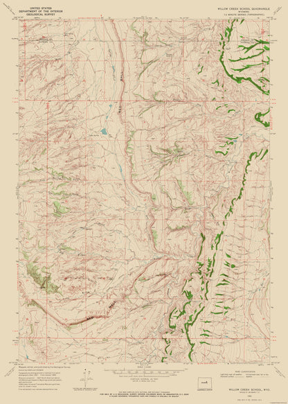 Topographical Map - Willow Creek School Wyoming Quad - USGS 1968 - 23 x 32.24 - Vintage Wall Art