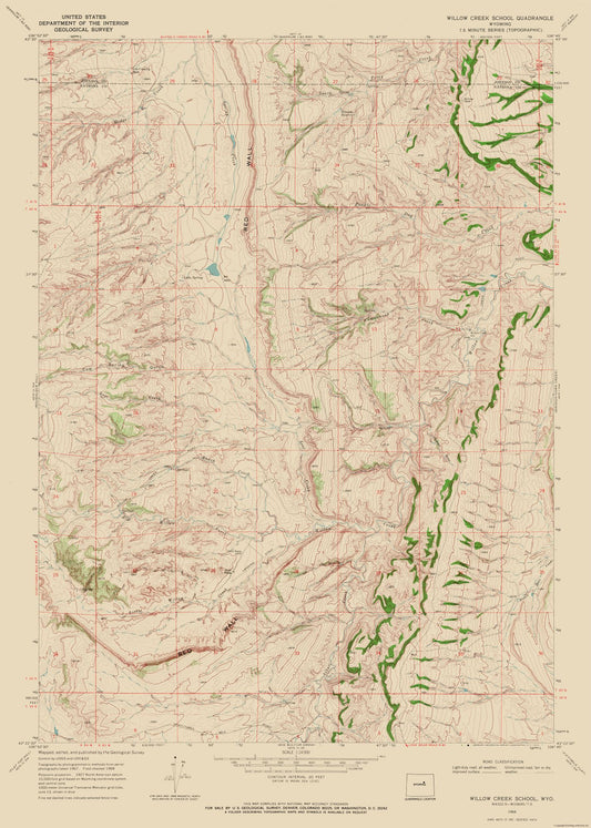 Topographical Map - Willow Creek School Wyoming Quad - USGS 1968 - 23 x 32.24 - Vintage Wall Art