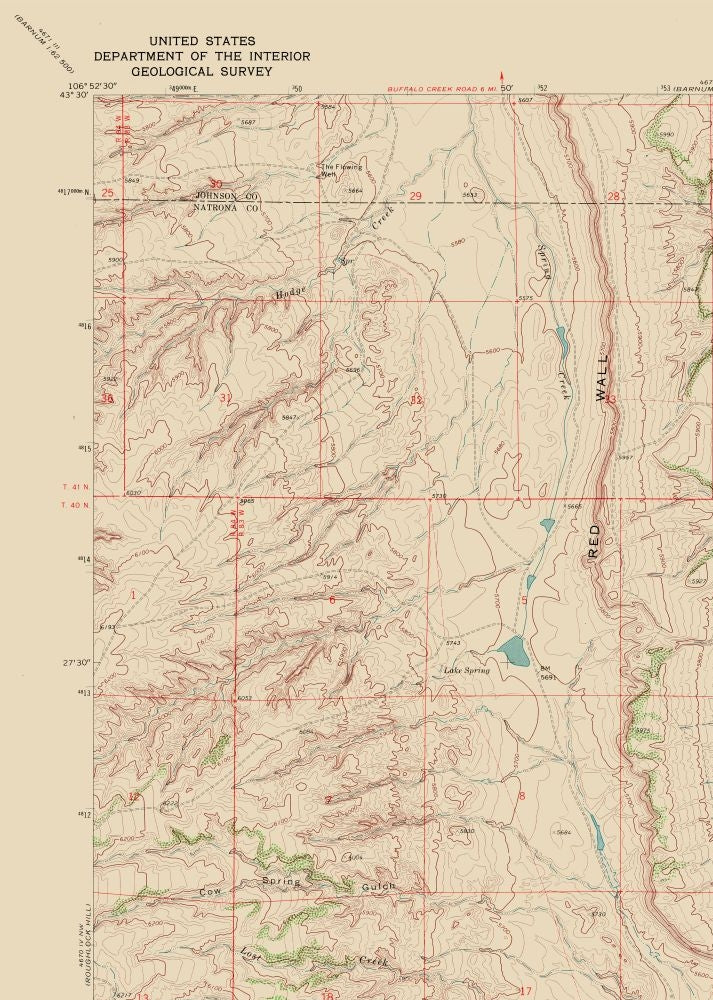 Topographical Map - Willow Creek School Wyoming Quad - USGS 1968 - 23 x 32.24 - Vintage Wall Art