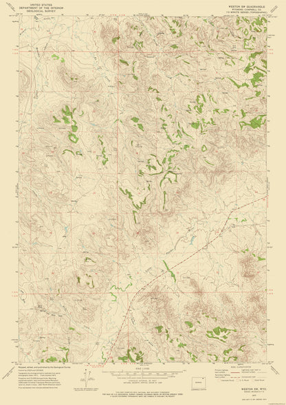 Topographical Map - South West Weston Wyoming Quad - USGS 1972 - 23 x 32.59 - Vintage Wall Art