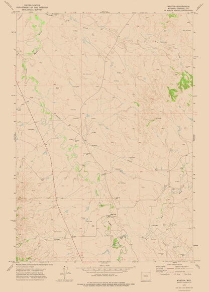 Topographical Map - Weston Wyoming Quad - USGS 1972 - 23 x 32.11 - Vintage Wall Art