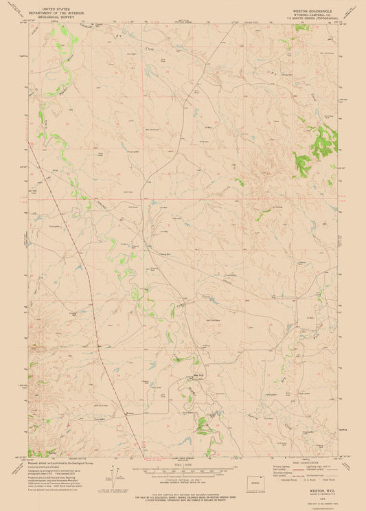 Topographical Map - Weston Wyoming Quad - USGS 1972 - 23 x 32.11 - Vintage Wall Art