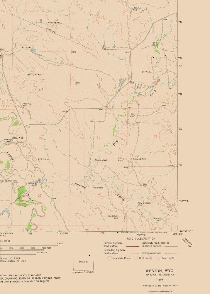 Topographical Map - Weston Wyoming Quad - USGS 1972 - 23 x 32.11 - Vintage Wall Art