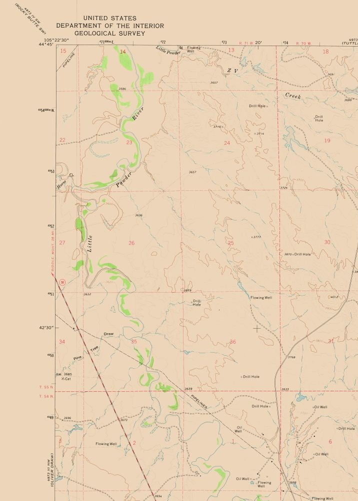 Topographical Map - Weston Wyoming Quad - USGS 1972 - 23 x 32.11 - Vintage Wall Art