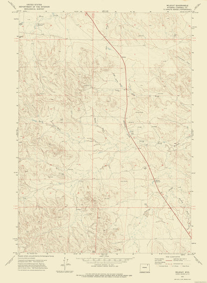 Topographical Map - Wildcat Wyoming Quad - USGS 1971 - 23 x 31.42 - Vintage Wall Art