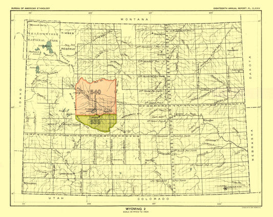 Historic State Map - Wyoming - Hoen 1896 - 28.90 x 23 - Vintage Wall Art