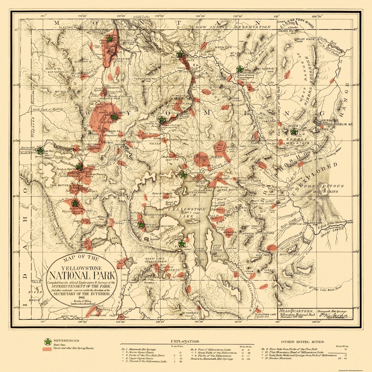 Historic City Map - Yellowstone National Park - US Interior 1881 - 23 x 23 - Vintage Wall Art