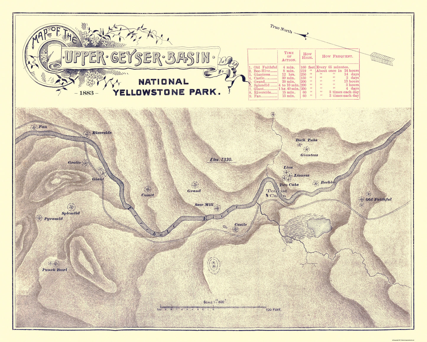 Historic State Map - Yellowstone Upper Geyser Wyoming - 1883 - 28.69 x 23 - Vintage Wall Art