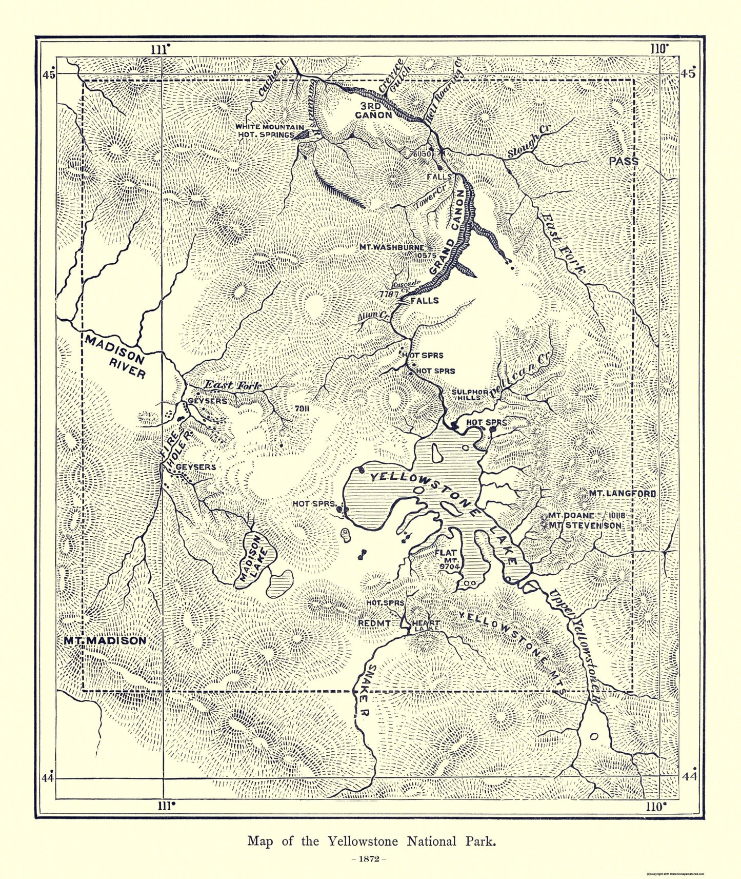 Historic State Map - Yellowstone National Park Wyoming - 1872 - 23 x 27.25 - Vintage Wall Art