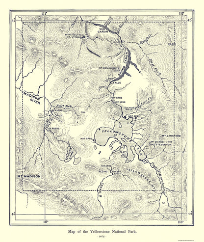 Historic State Map - Yellowstone National Park Wyoming - 1872 - 23 x 27.25 - Vintage Wall Art