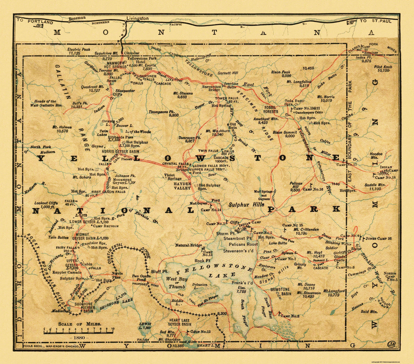 Historic State Map - Yellowstone National Park Wyoming - Poole 1880 - 26.19 x 23 - Vintage Wall Art