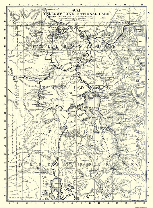 Historic State Map - Yellowstone National Park Wyoming - Brown 1895 - 23 x 31.31 - Vintage Wall Art