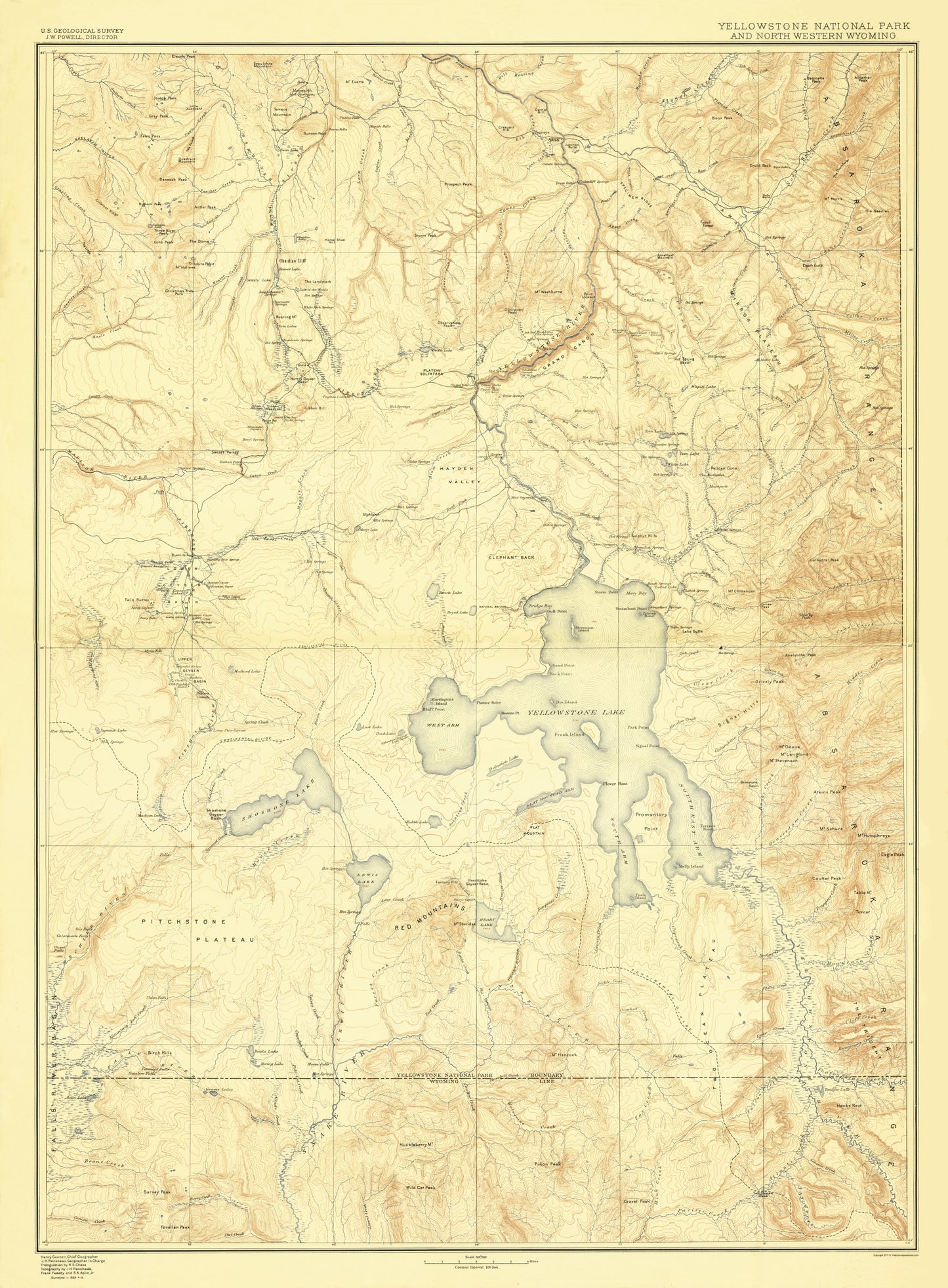 Topographical Map - Yellowstone National Park Wyoming - USGS 1885 - 23 x 31.27 - Vintage Wall Art