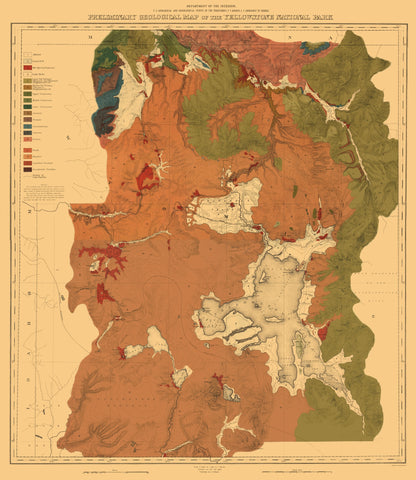 Topographical Map - Yellowstone National Park Wyoming - USGS 1878 - 23 x 26 - Vintage Wall Art